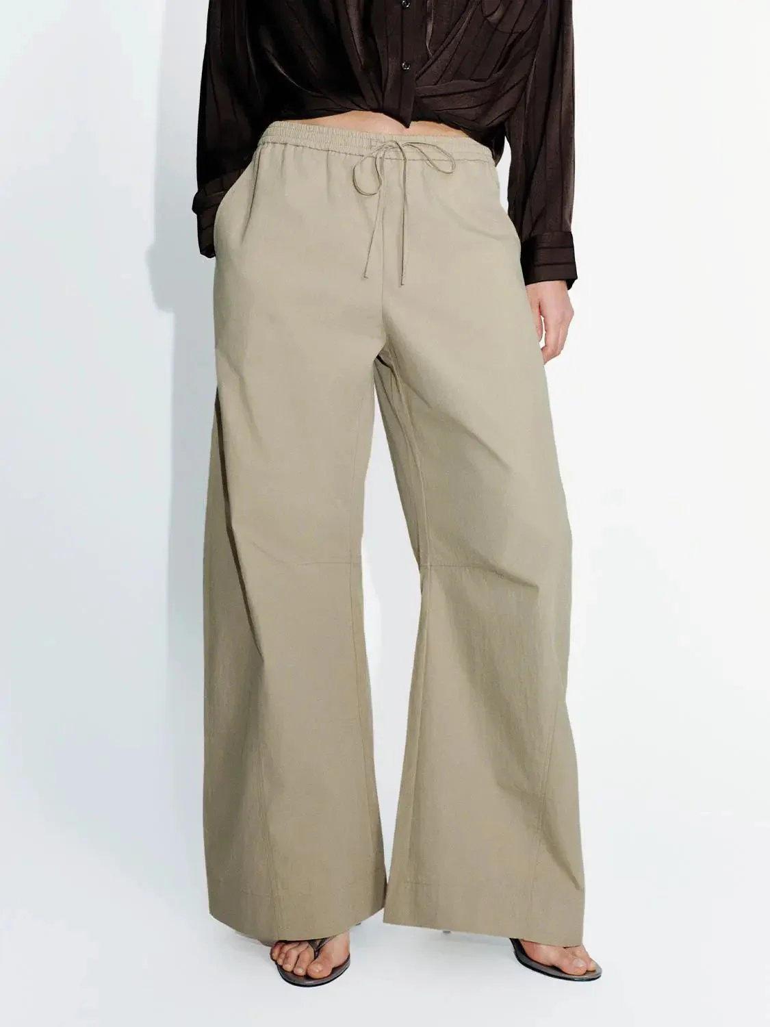 Drawstring Pull On Wide Leg Pants