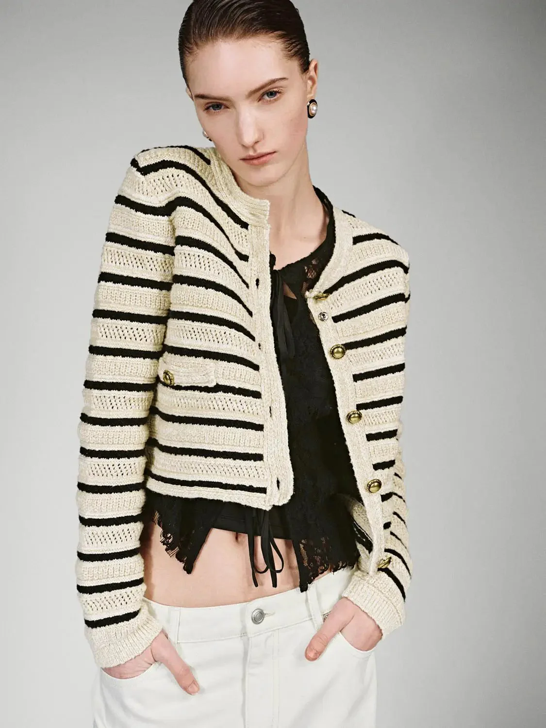 16900-crew-neck-striped-knitted-cardigans-2.webp Crew Neck Striped Knitted Cardigans
