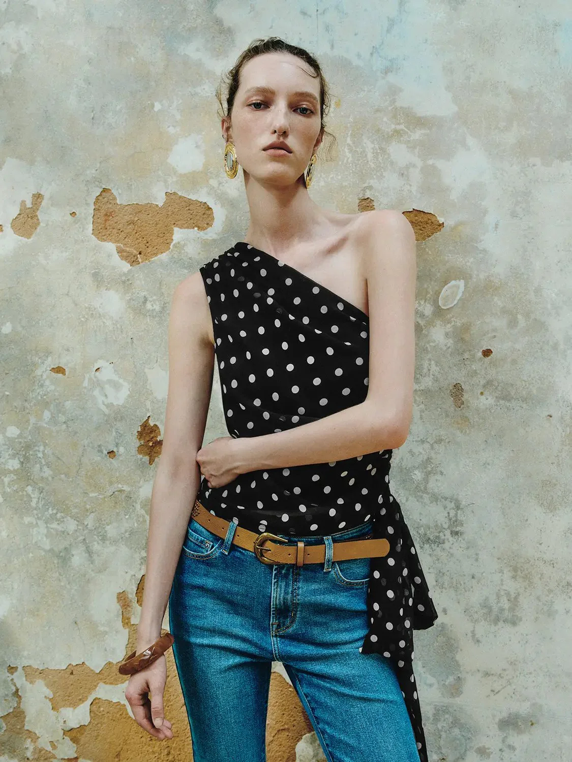 1695-chic-one-shoulder-polka-dot-draped-statement-blouse-7.webp Chic One-Shoulder Polka Dot Draped Statement Blouse