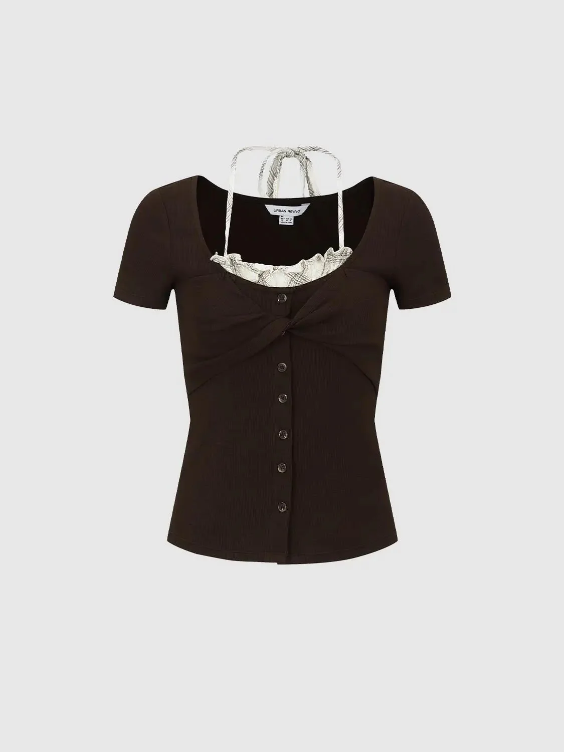 16979-black-knit-halter-neck-with-button-front-t-shirts-1.webp Black Knit Halter Neck With Button Front T-Shirts