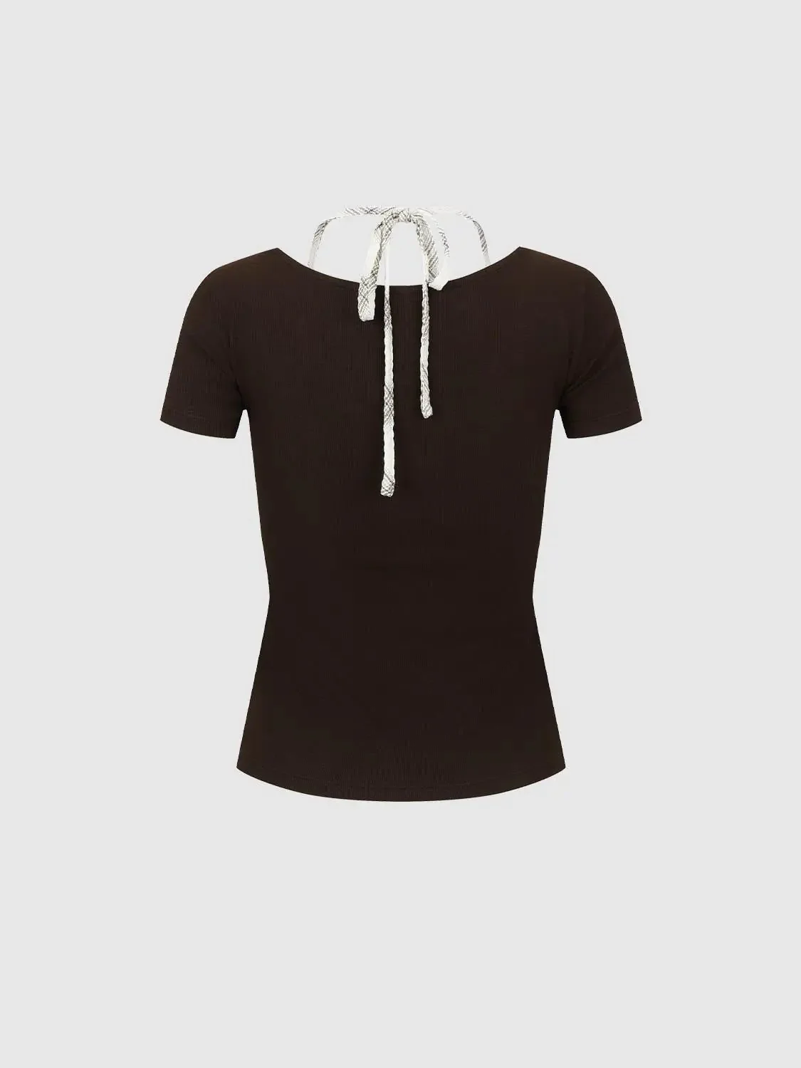 16979-black-knit-halter-neck-with-button-front-t-shirts-2.webp Black Knit Halter Neck With Button Front T-Shirts