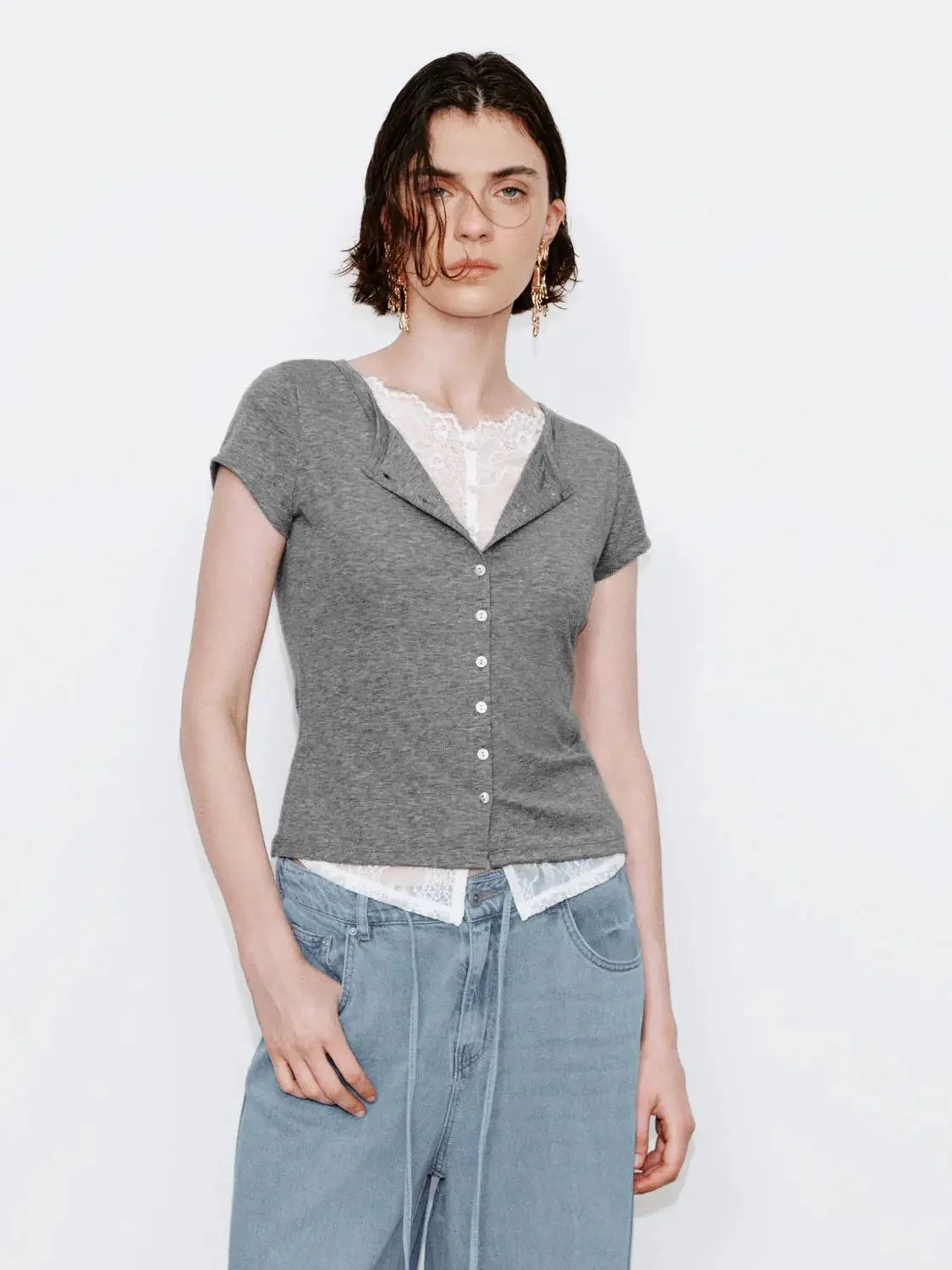 16984-lyocell-lace-trim-two-in-one-short-sleeve-shirts-1.webp Lyocell Lace Trim Two In One Short Sleeve Shirts