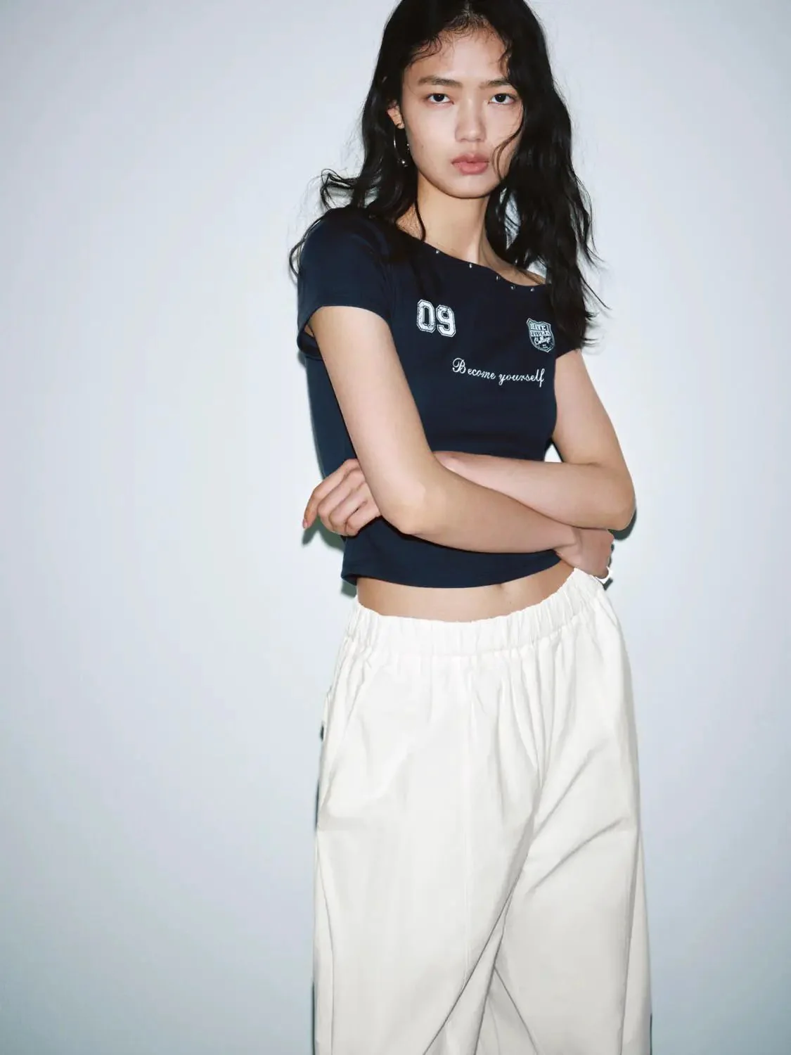 Printed One Shoulder Studded Skinny Fit T-Shirts Collection