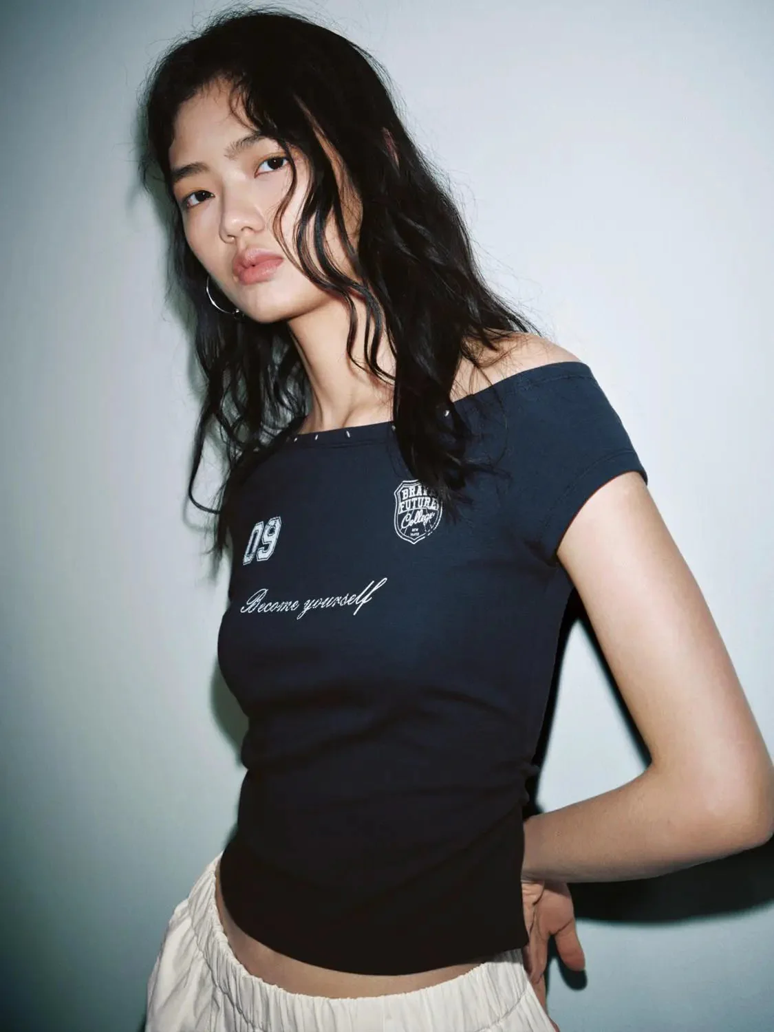 Printed One Shoulder Studded Skinny Fit T-Shirts Collection
