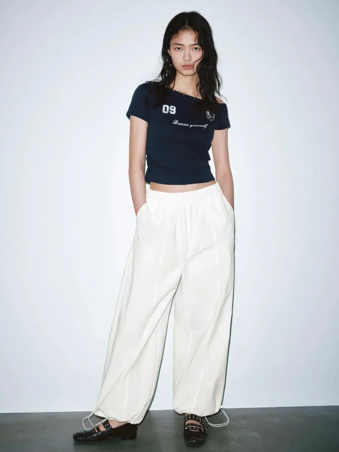 Printed One Shoulder Studded Skinny Fit T-Shirts Collection