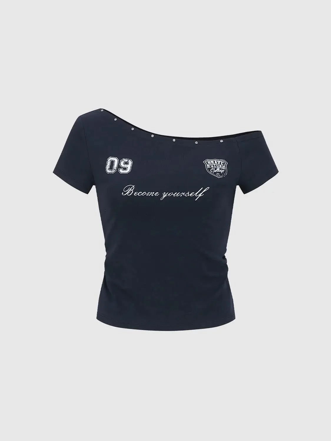 Printed One Shoulder Studded Skinny Fit T-Shirts Collection
