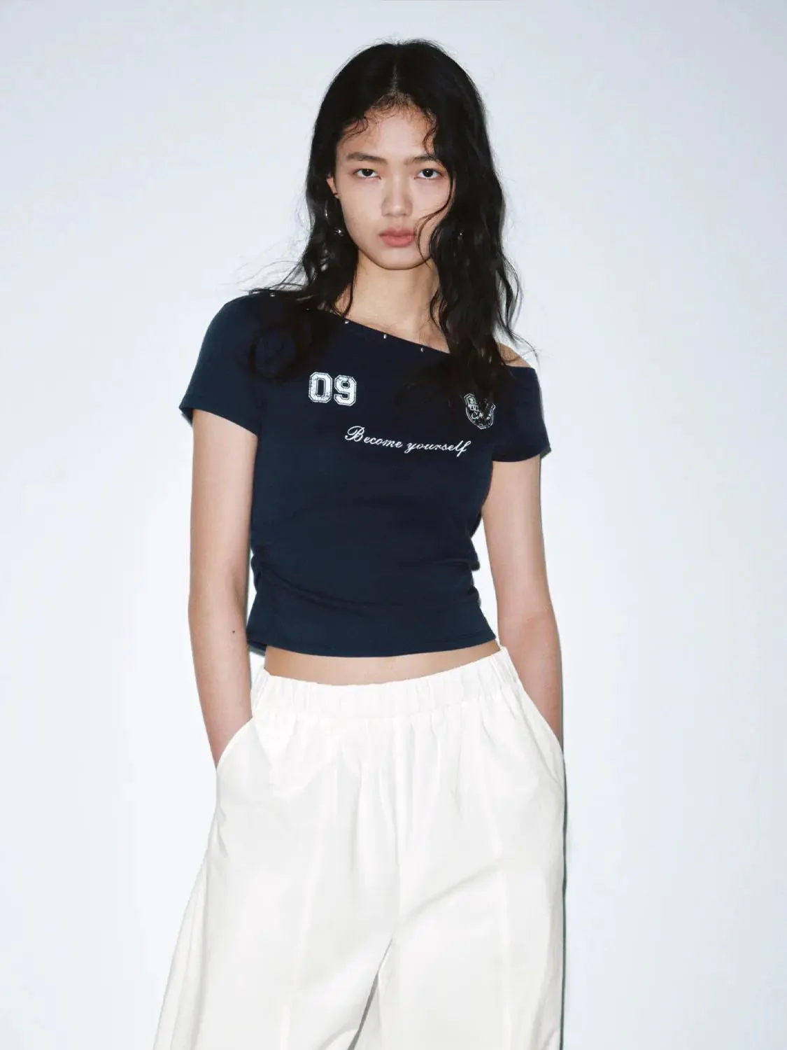 Printed One Shoulder Studded Skinny Fit T-Shirts Collection