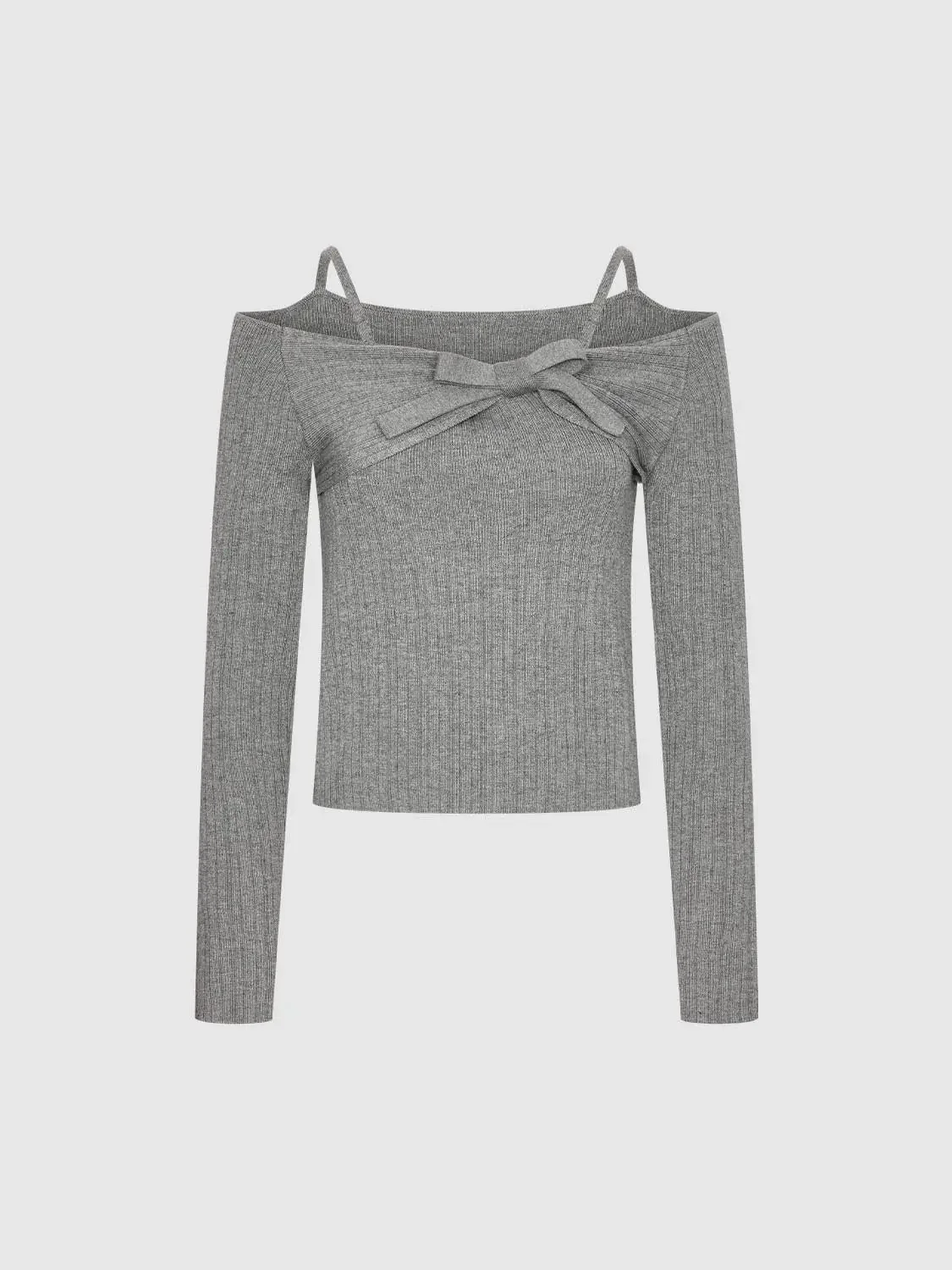 17024-bow-detail-off-shoulder-long-sleeve-knitted-t-shirts-7.webp Bow Detail Off Shoulder Long Sleeve Knitted T-Shirts