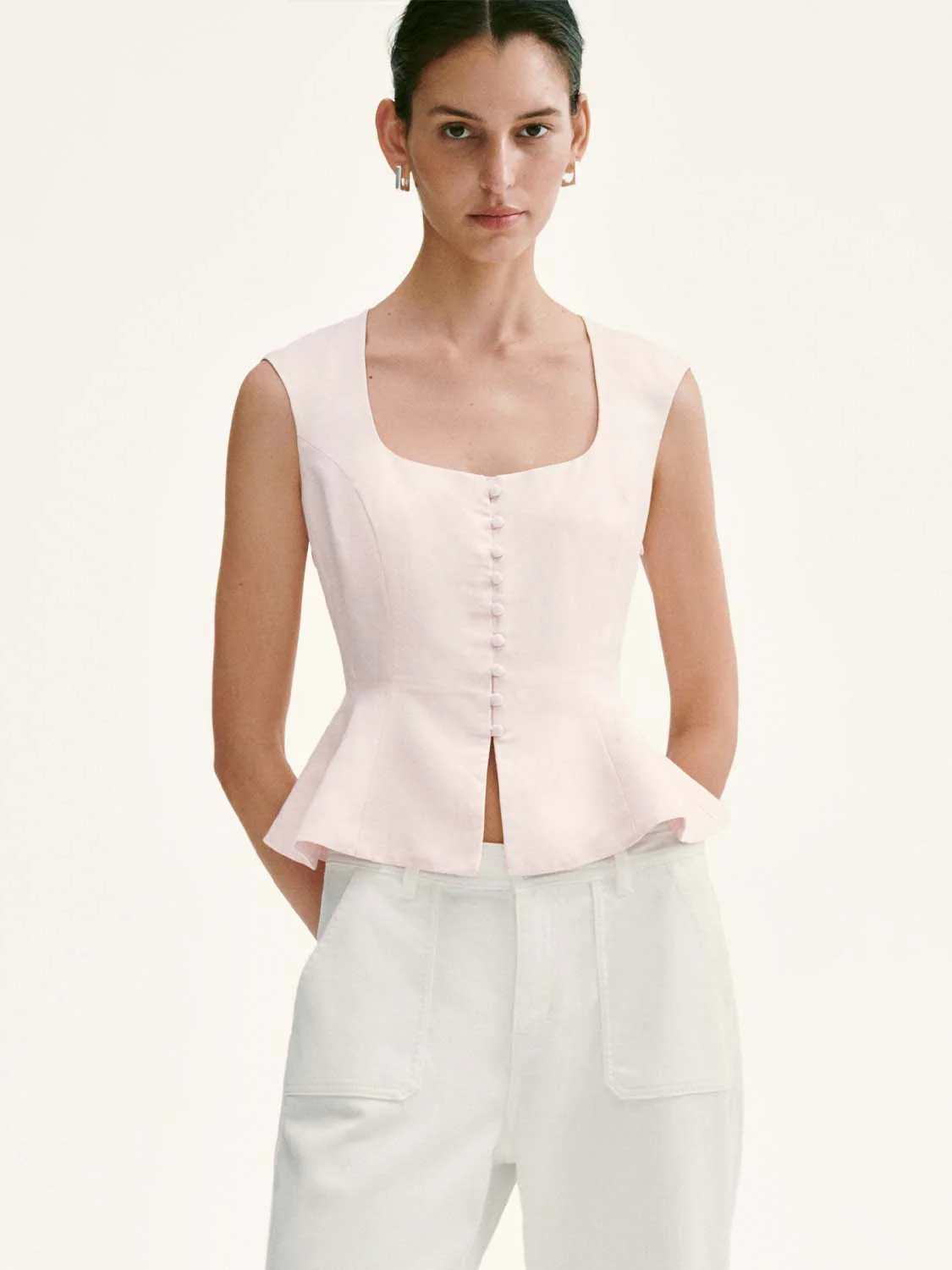 17121-square-neck-button-detail-sleeveless-ruffle-hem-overhead-shirts-9.webp Square Neck Button Detail Sleeveless Ruffle Hem Overhead Shirts