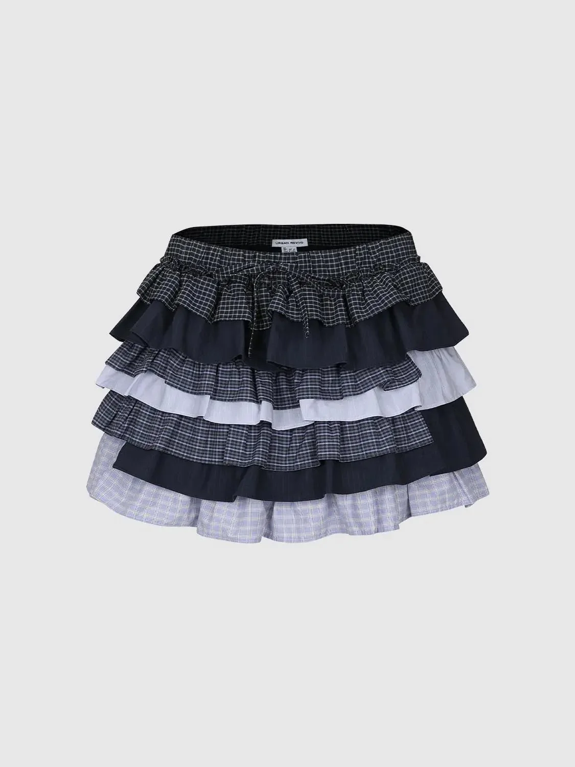 17147-drawstring-contrast-check-tiered-ruffle-a-line-mini-skirts-2.webp Drawstring Contrast Check Tiered Ruffle A-Line Mini Skirts