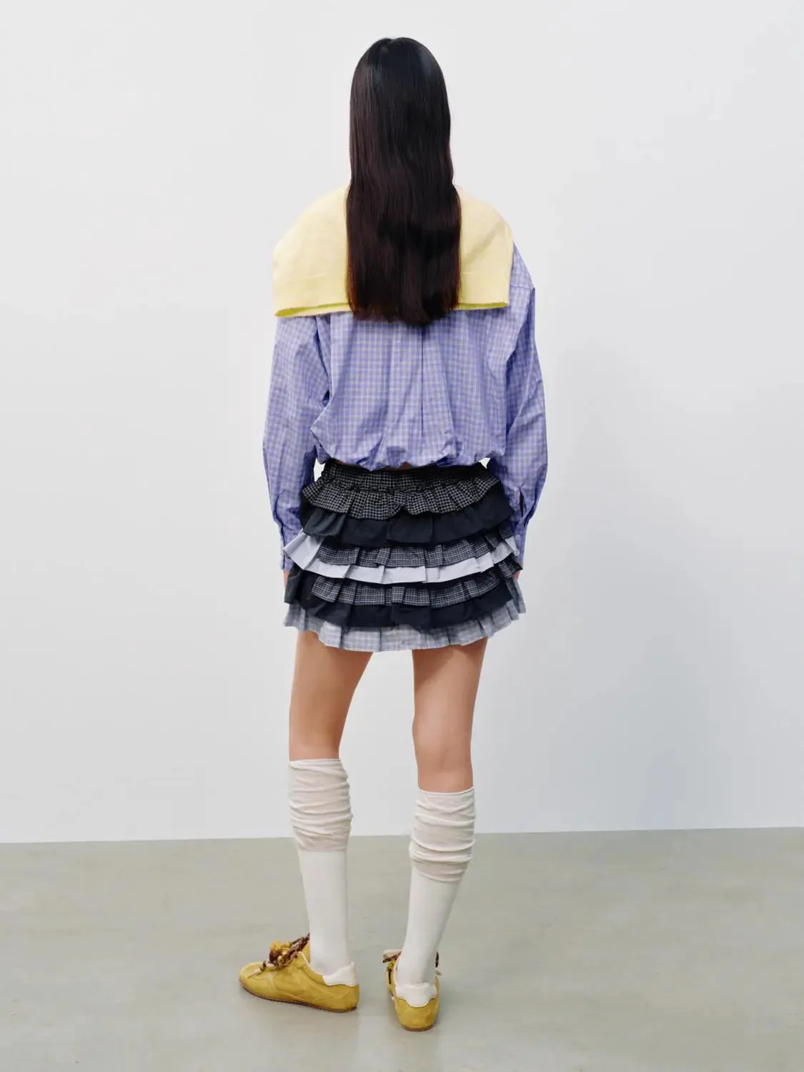 17147-drawstring-contrast-check-tiered-ruffle-a-line-mini-skirts-4.webp Drawstring Contrast Check Tiered Ruffle A-Line Mini Skirts