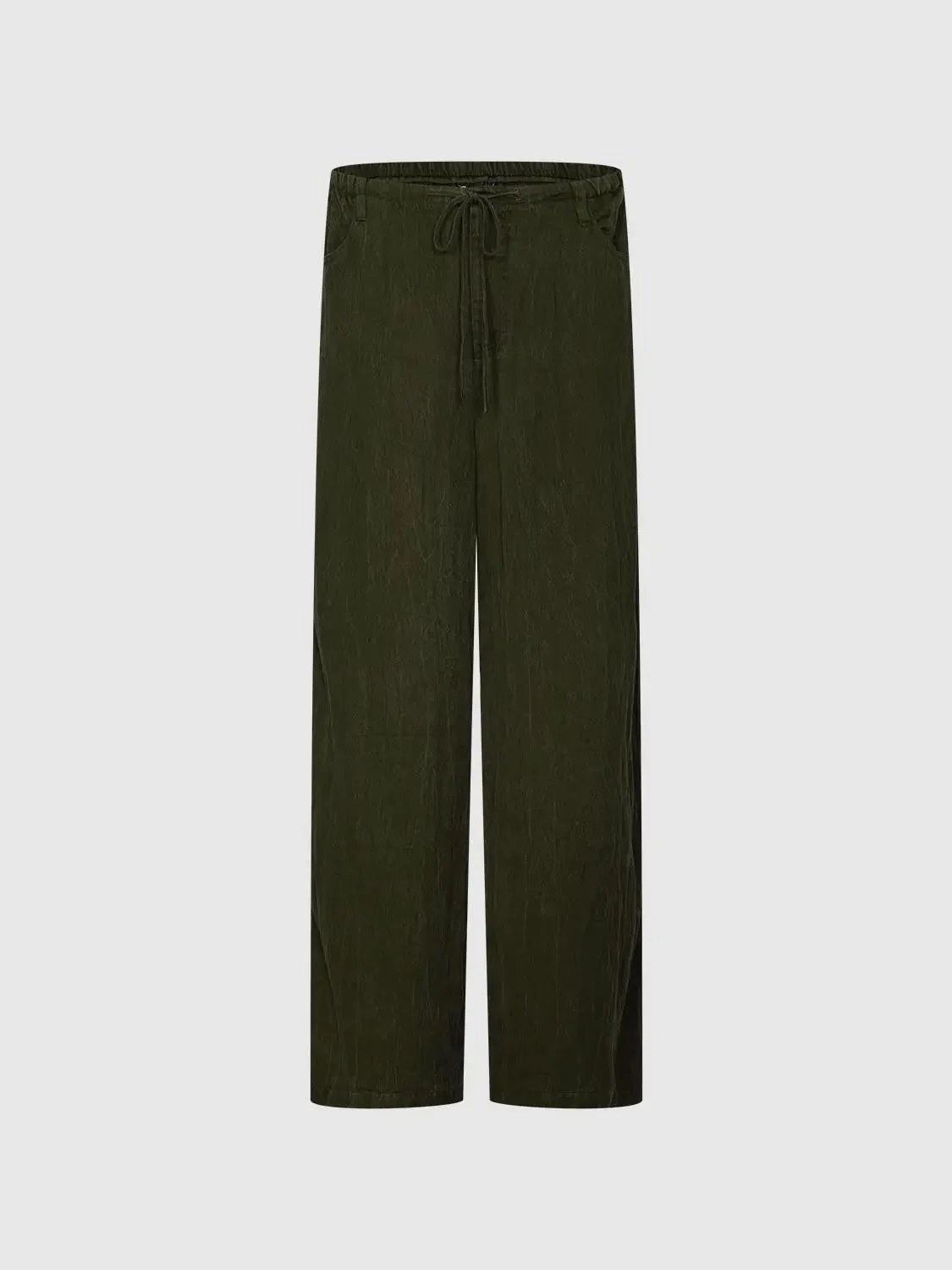 Drawstring Wide Leg Pants With Slight Stretch Relaxed Fit