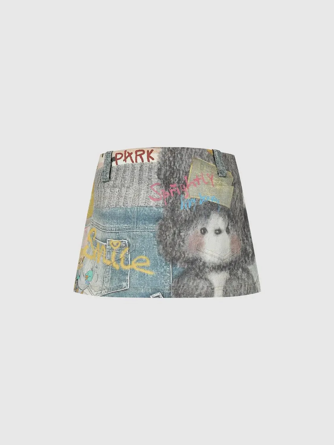 17229-printed-patchwork-denim-with-graphic-motif-mini-skirts-2.webp Printed Patchwork Denim With Graphic Motif Mini Skirts
