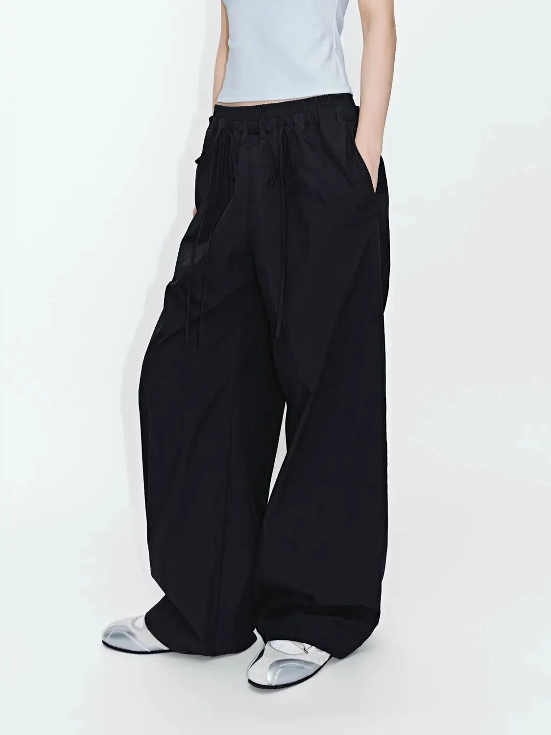 Drawstring Pull On Wide Leg Pants
