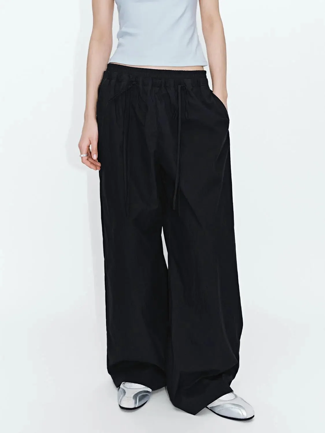 Drawstring Pull On Wide Leg Pants