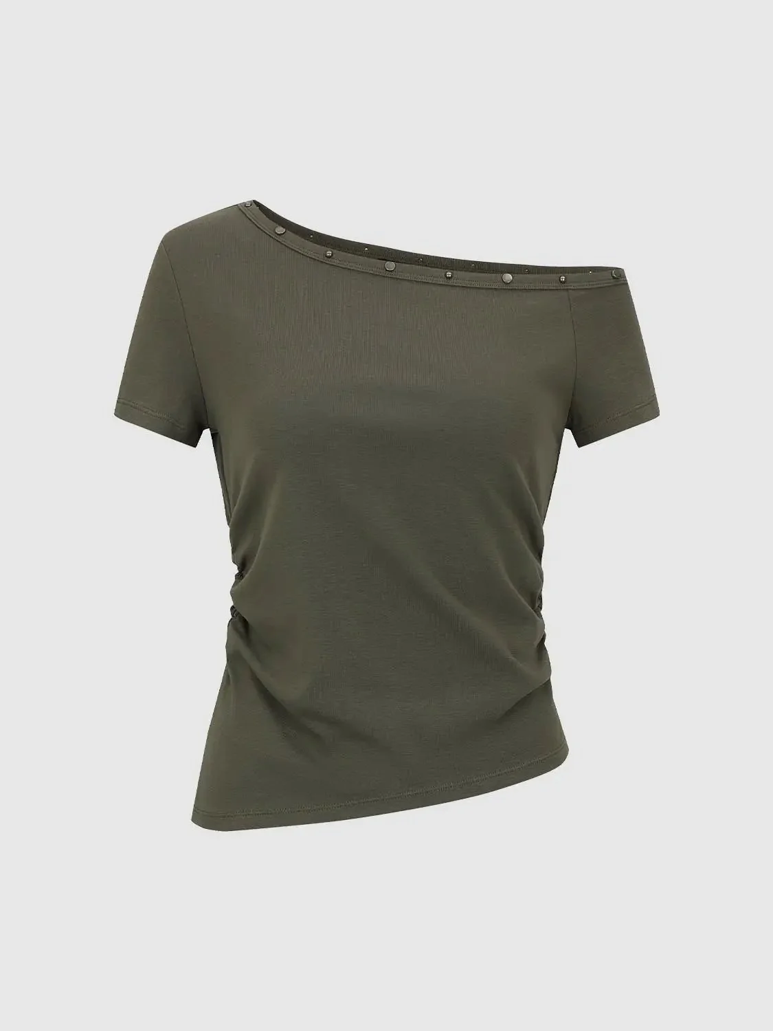17318-cotton-blend-one-shoulder-ruched-t-shirts-7.webp Cotton Blend One Shoulder Ruched T Shirts