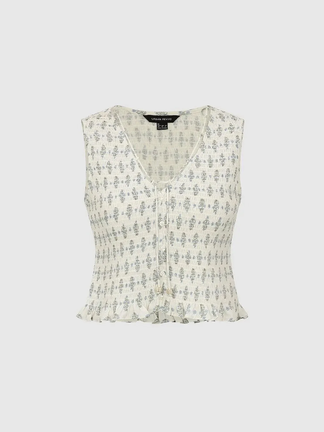 17349-ruffle-trim-cotton-blend-sleeveless-v-neck-shirts-1.webp Ruffle Trim Cotton Blend Sleeveless V-Neck Shirts
