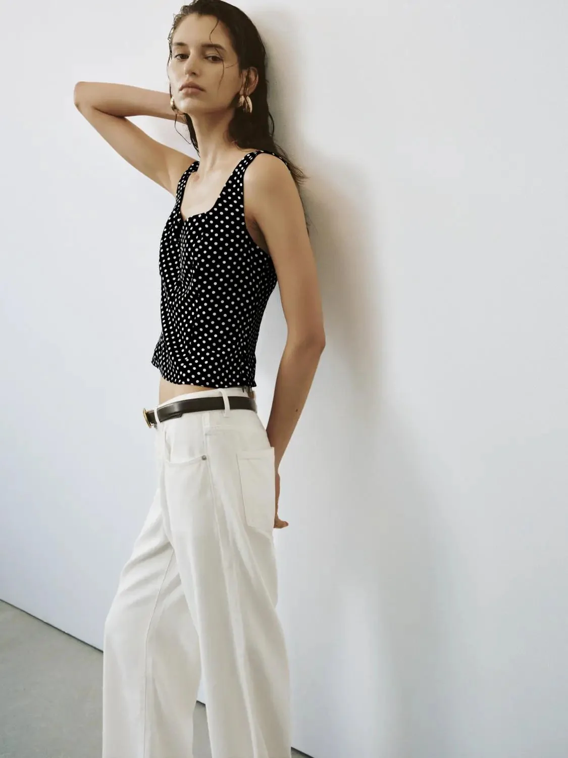 Polka Dotted Skinny Fit Sleeveless Overhead Shirts