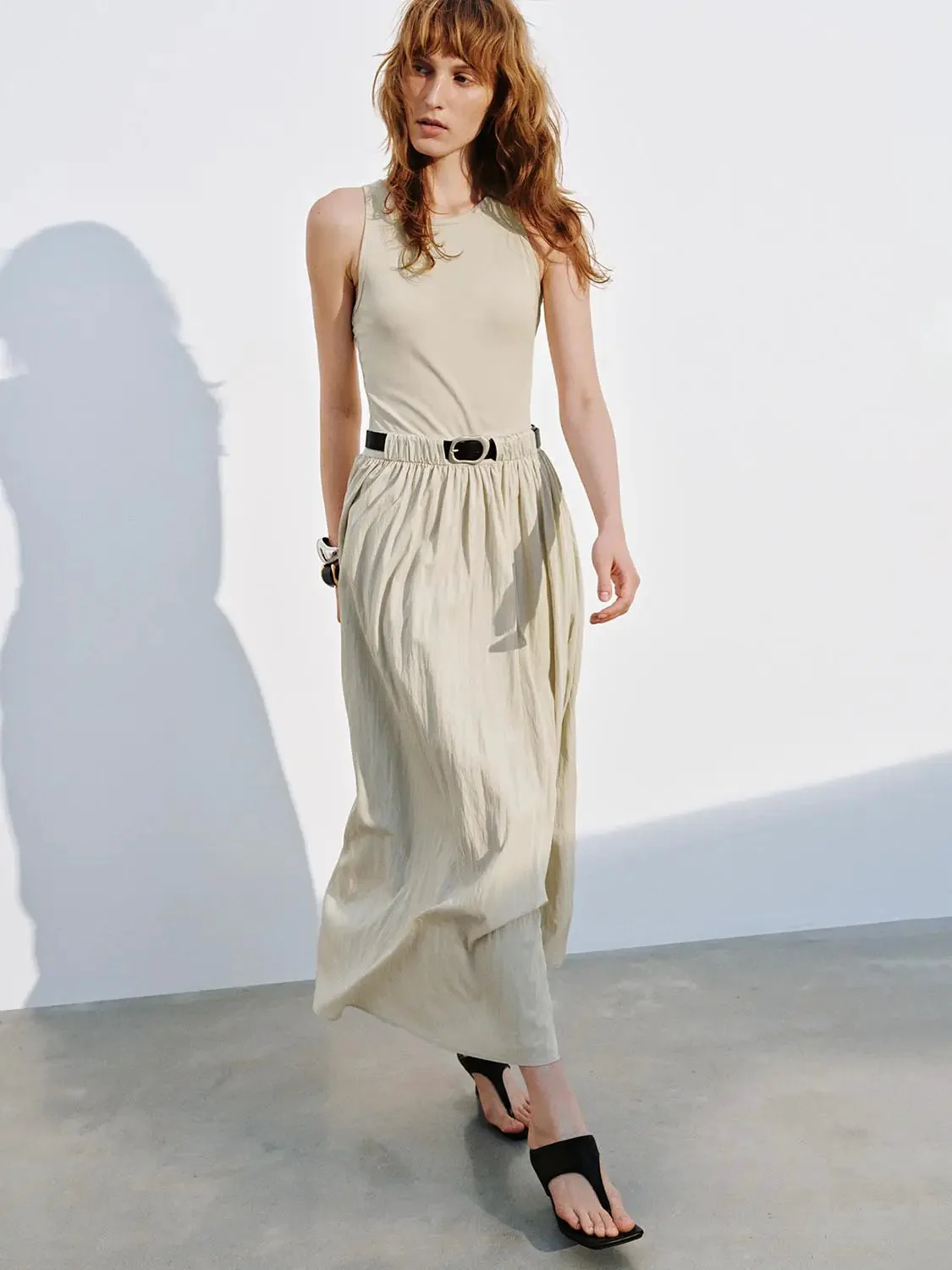 Elegant Cotton Belted A Line Midi Dresses