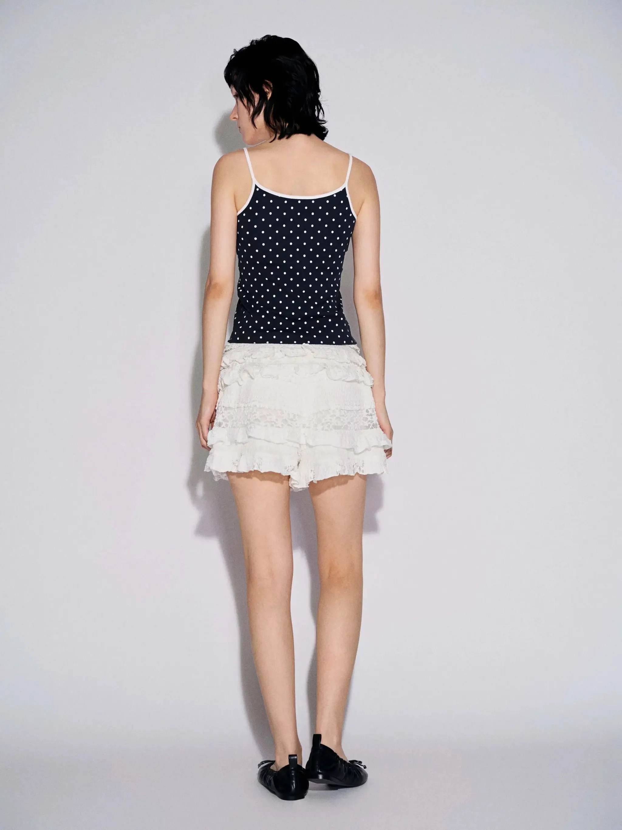 Cotton Navy Polka Dot Bow Detail Strappy Tank Top