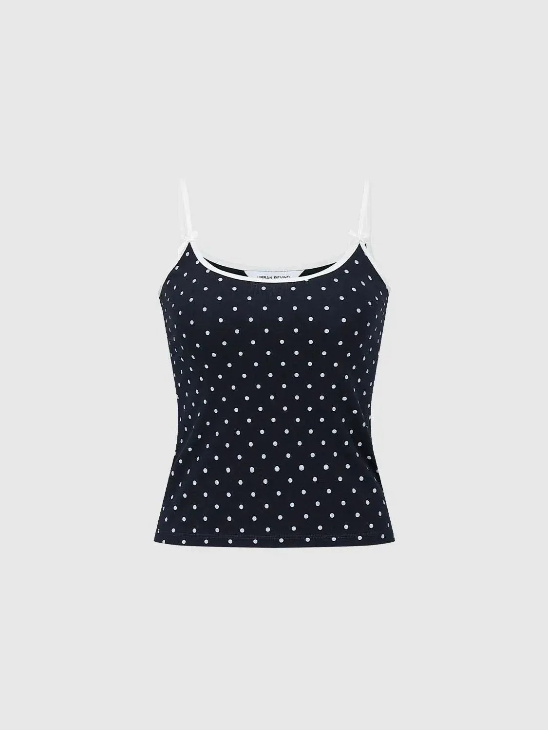 Cotton Navy Polka Dot Bow Detail Strappy Tank Top