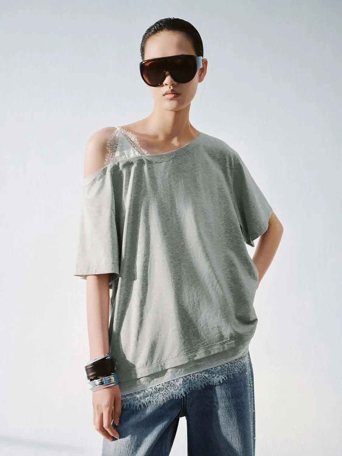 17794-one-shoulder-lace-trim-loose-fit-cotton-lyocell-t-shirt-1.webp One Shoulder Lace Trim Loose Fit Cotton Lyocell T Shirt