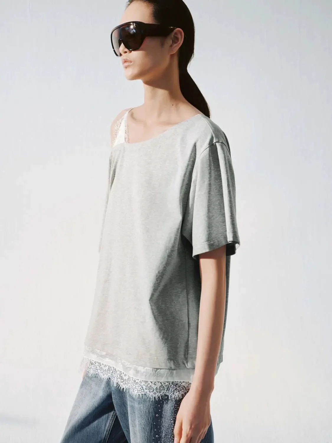 17794-one-shoulder-lace-trim-loose-fit-cotton-lyocell-t-shirt-2.webp One Shoulder Lace Trim Loose Fit Cotton Lyocell T Shirt