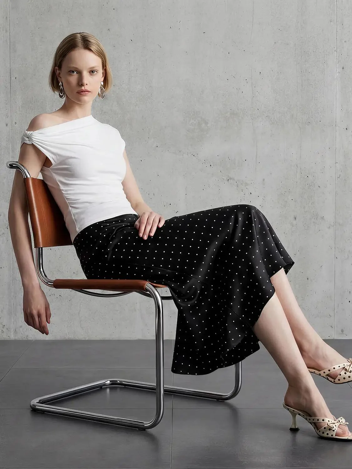 17818-polka-dot-fishtail-midi-elegant-draped-skirt-1.webp Polka Dot Fishtail Midi Elegant Draped Skirt
