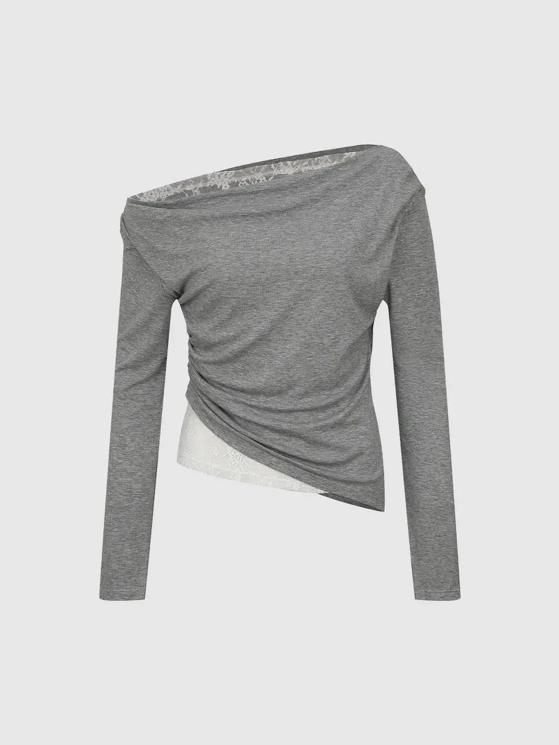 17878-lace-detail-ruched-lyocell-wool-blend-long-sleeve-top-1.webp Lace Detail Ruched Lyocell Wool Blend Long Sleeve Top