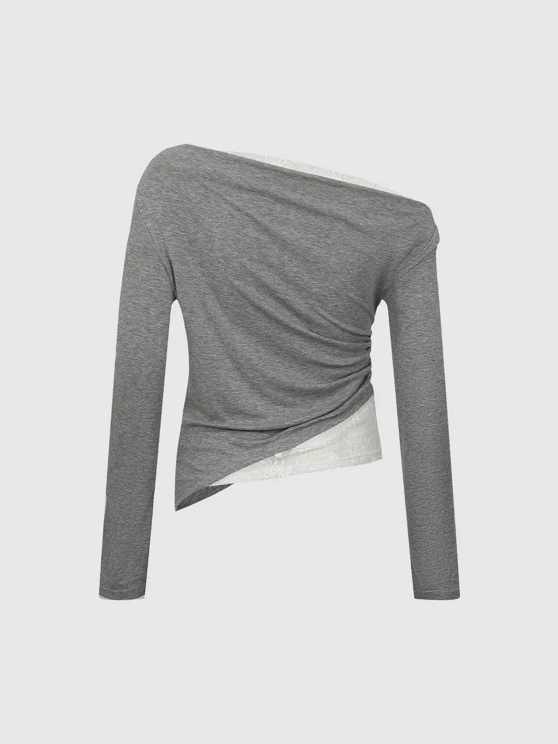 17878-lace-detail-ruched-lyocell-wool-blend-long-sleeve-top-2.webp Lace Detail Ruched Lyocell Wool Blend Long Sleeve Top