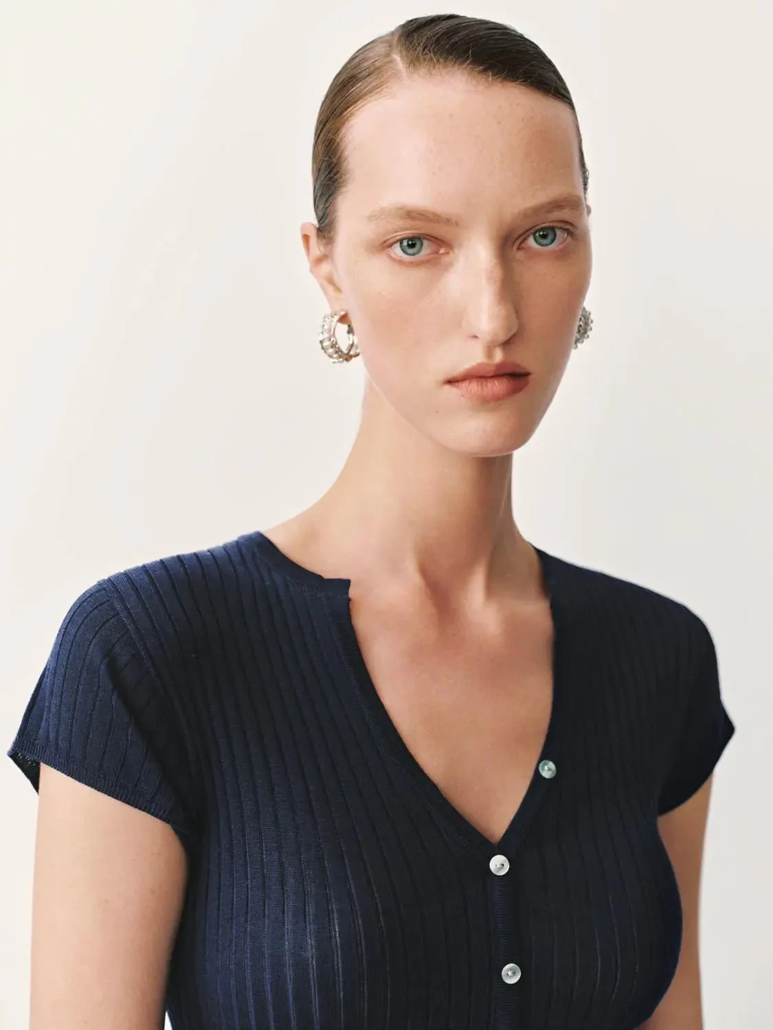 1791-navy-classic-henley-neck-ribbed-stretch-knit-top-3.webp Navy Classic Henley Neck Ribbed Stretch Knit Top
