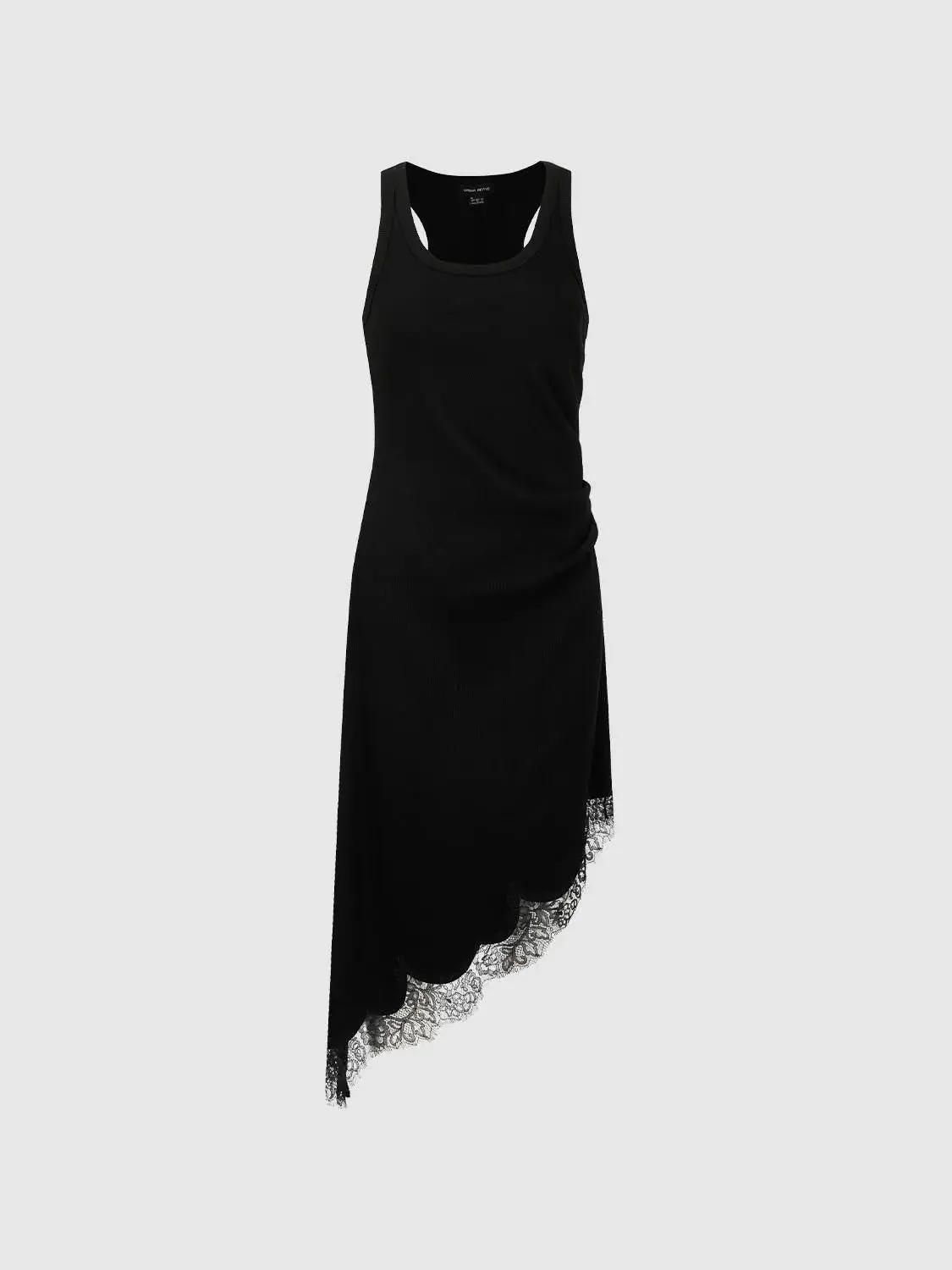 Elegant Lace Trim Sleeveless Stretch Asymmetric Midi Dress