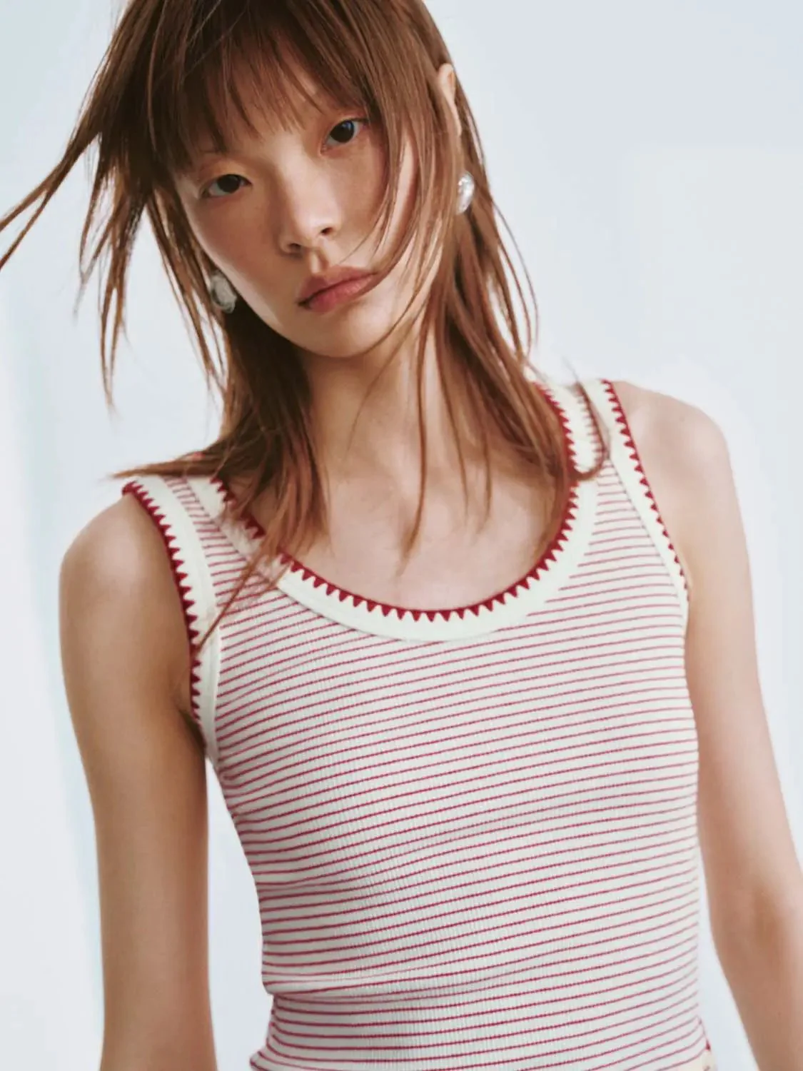 18009-cotton-stripe-embroidered-trim-sleeveless-t-shirt-3.webp Cotton Stripe Embroidered Trim Sleeveless T Shirt