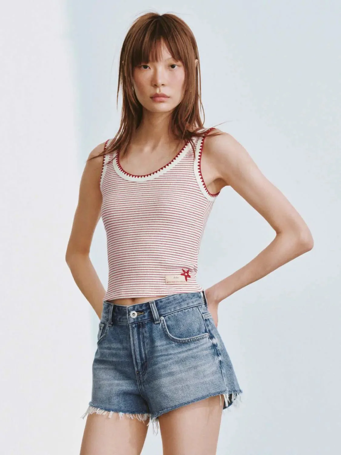 18009-cotton-stripe-embroidered-trim-sleeveless-t-shirt-9.webp Cotton Stripe Embroidered Trim Sleeveless T Shirt