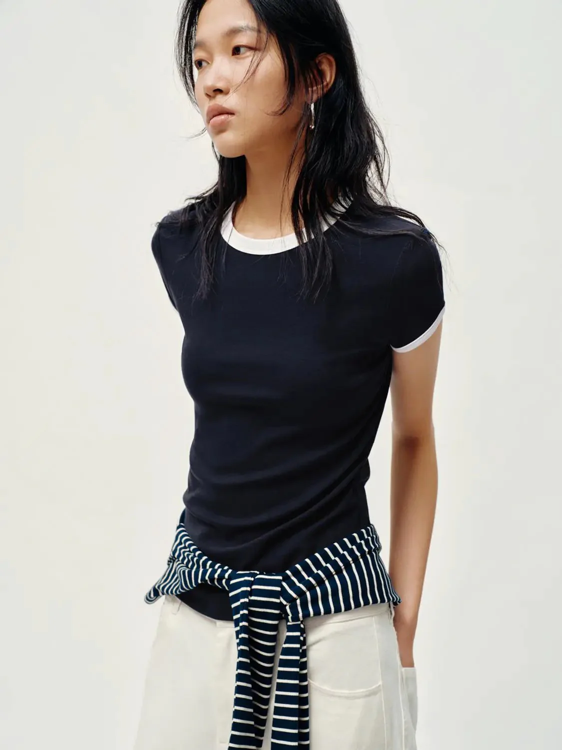 18029-cotton-lyocell-blend-crew-neck-contrast-trim-t-shirt-2.webp Cotton Lyocell Blend Crew Neck Contrast Trim T Shirt