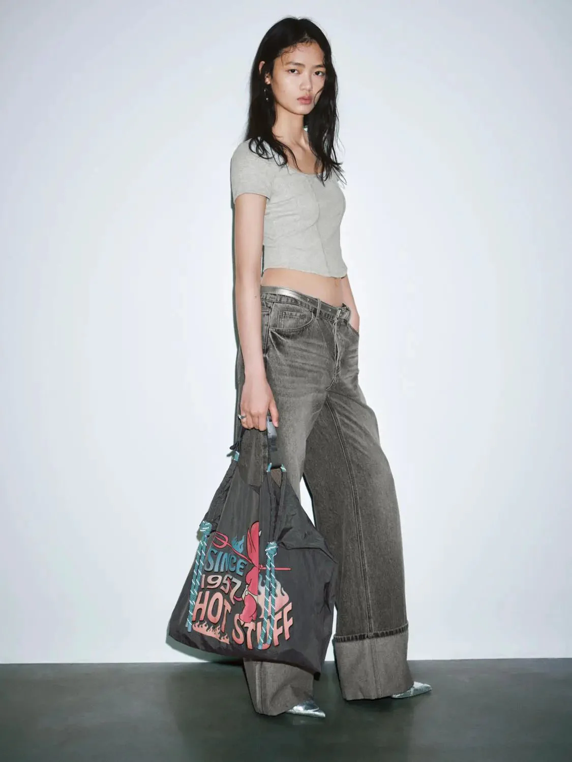 Square Neck Seamed Skinny Fit Cropped Cotton T-Shirts