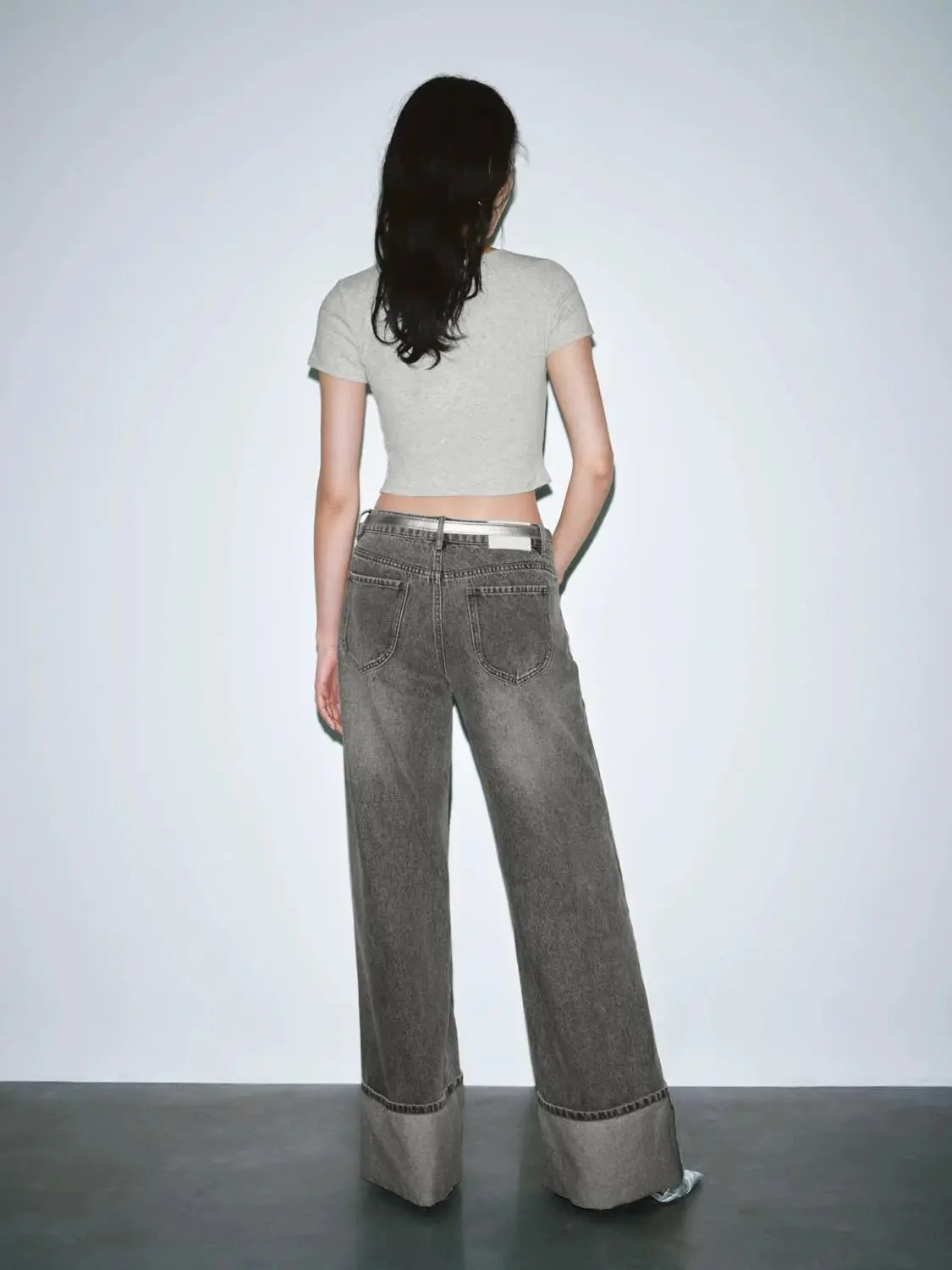 Square Neck Seamed Skinny Fit Cropped Cotton T-Shirts
