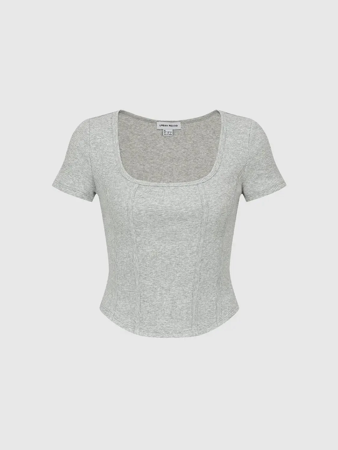 Square Neck Seamed Skinny Fit Cropped Cotton T-Shirts