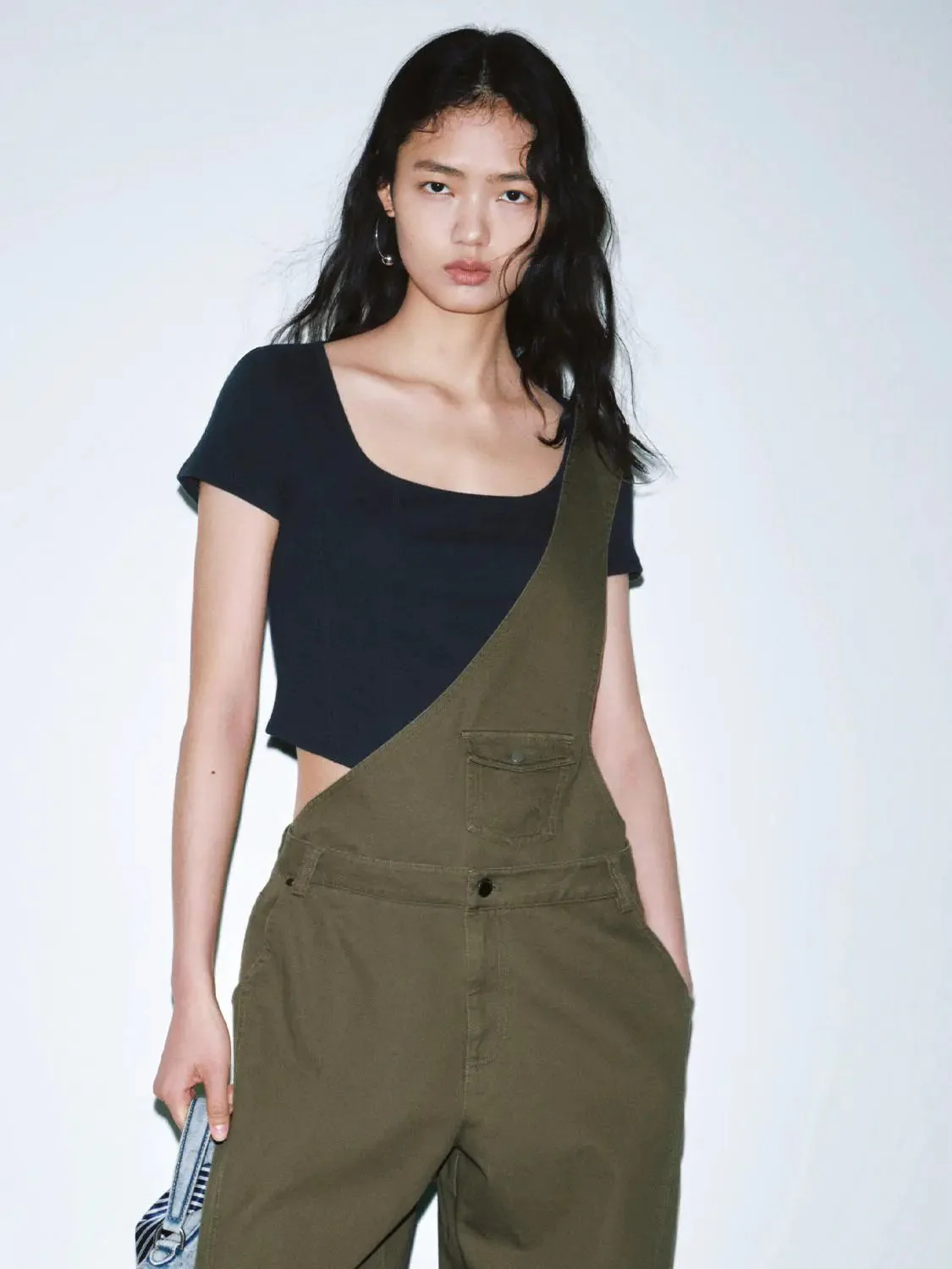 Square Neck Seamed Skinny Fit Cropped Cotton T-Shirts