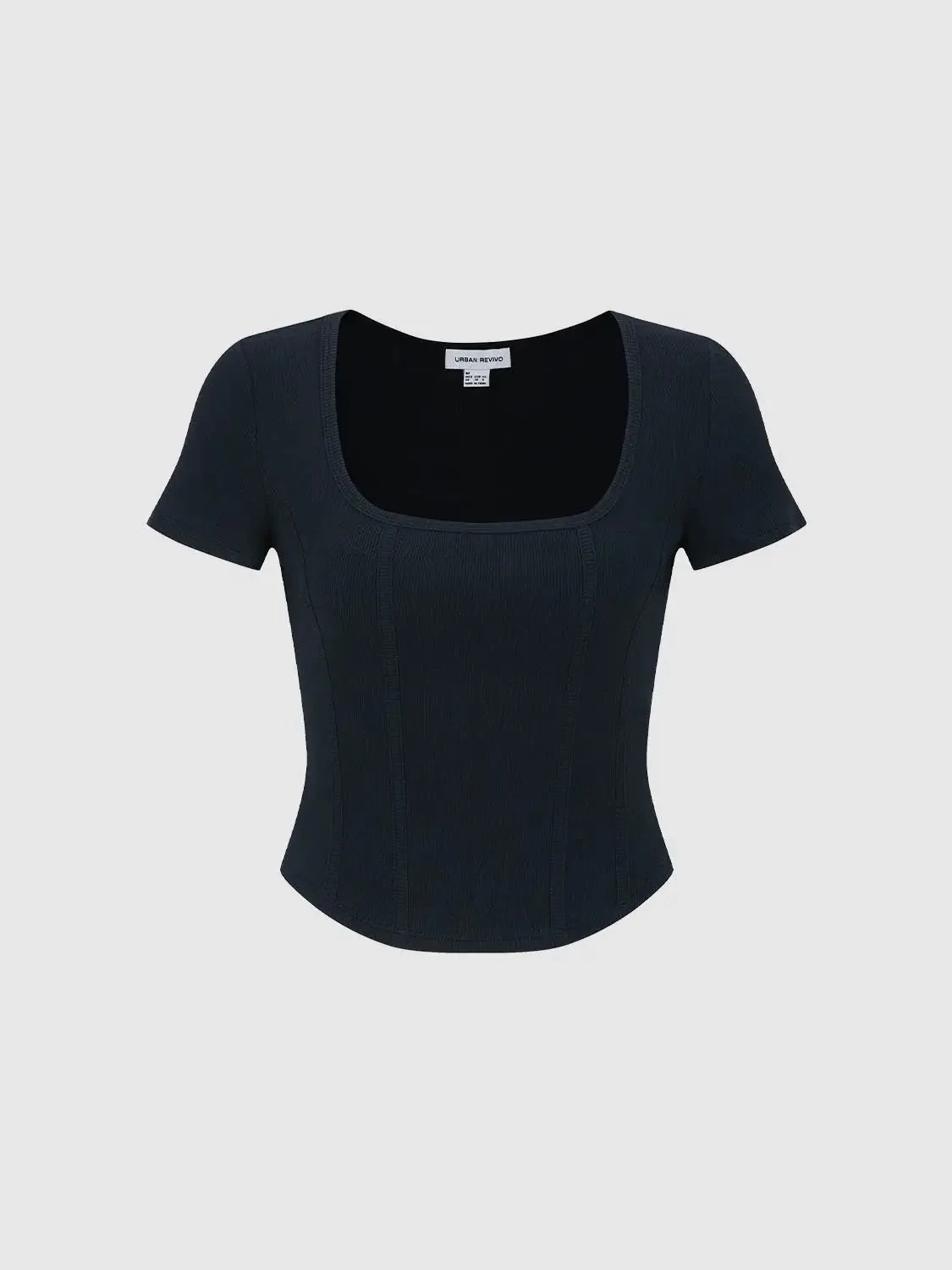 Square Neck Seamed Skinny Fit Cropped Cotton T-Shirts