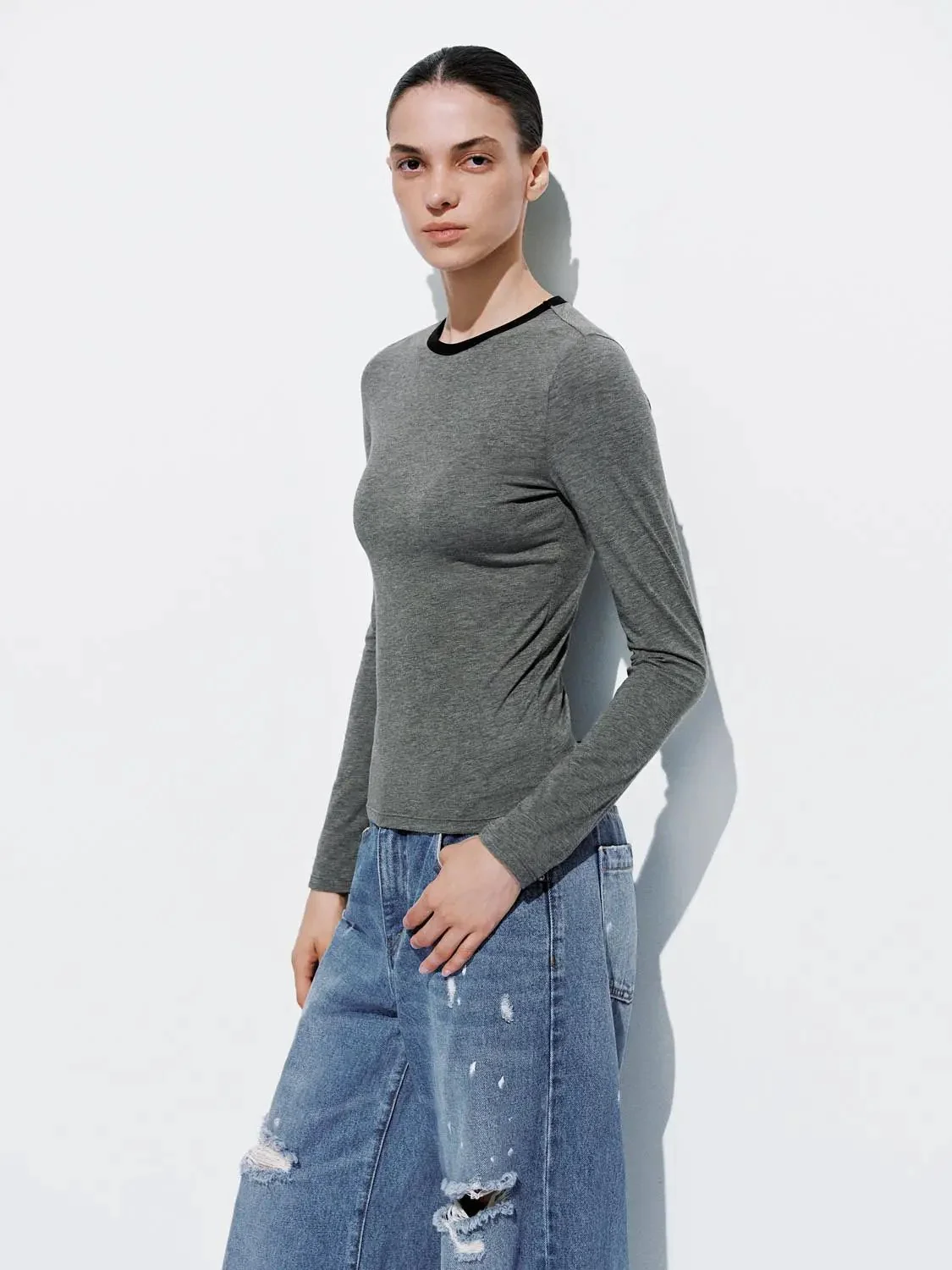 18103-navy-cotton-blend-long-sleeve-with-white-trim-t-shirt-10.webp Navy Cotton Blend Long Sleeve With White Trim T Shirt