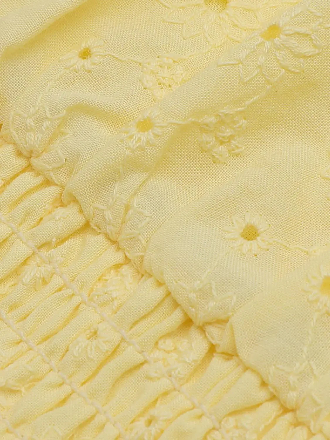 18399-yellow-eyelet-cotton-shirred-front-tie-cap-sleeve-shirts-3.webp Yellow Eyelet Cotton Shirred Front Tie Cap Sleeve Shirts