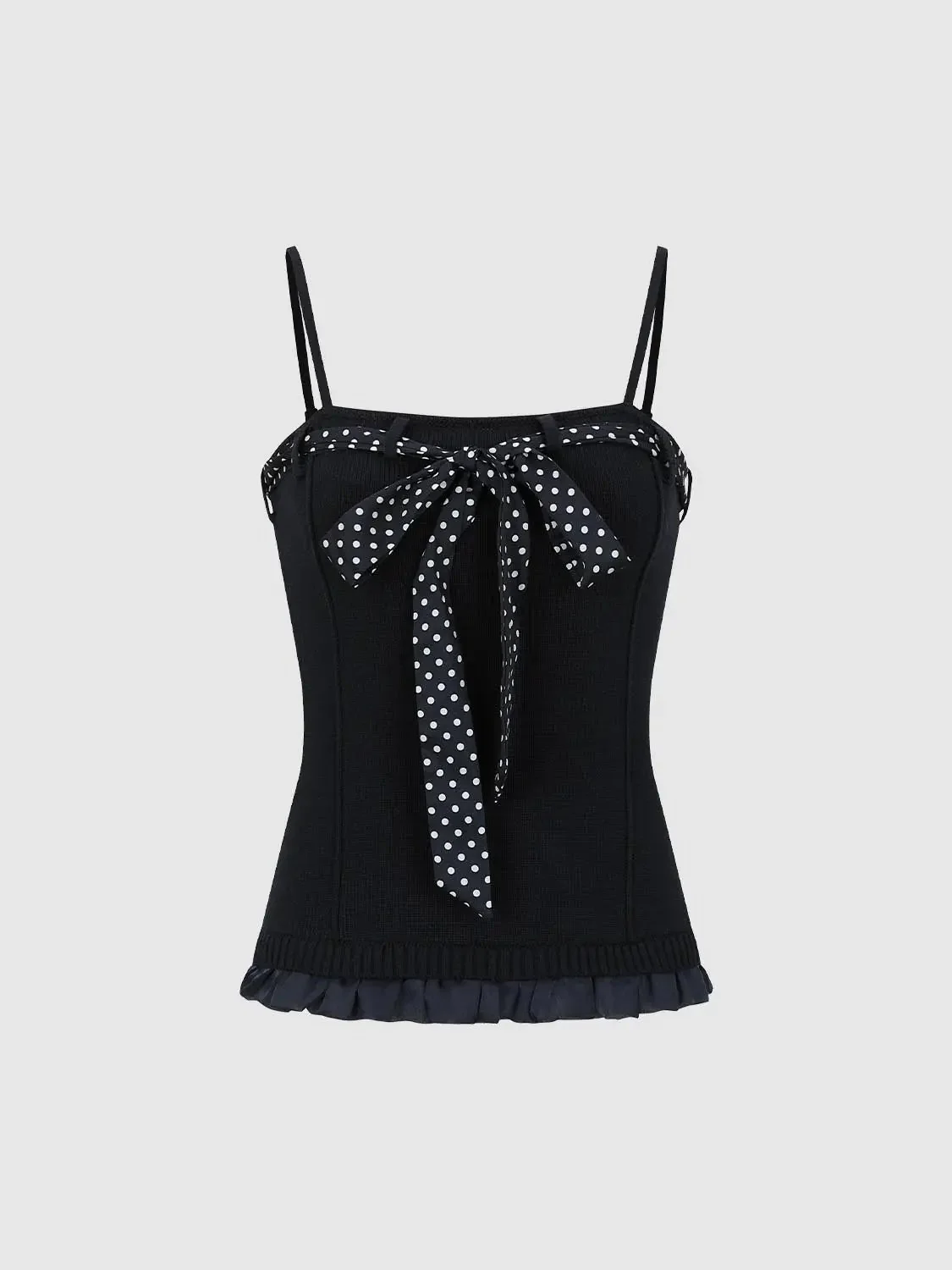 18442-polka-dot-ribbon-bow-knitted-ruffle-trim-tank-tops-1.webp Polka Dot Ribbon Bow Knitted Ruffle Trim Tank Tops