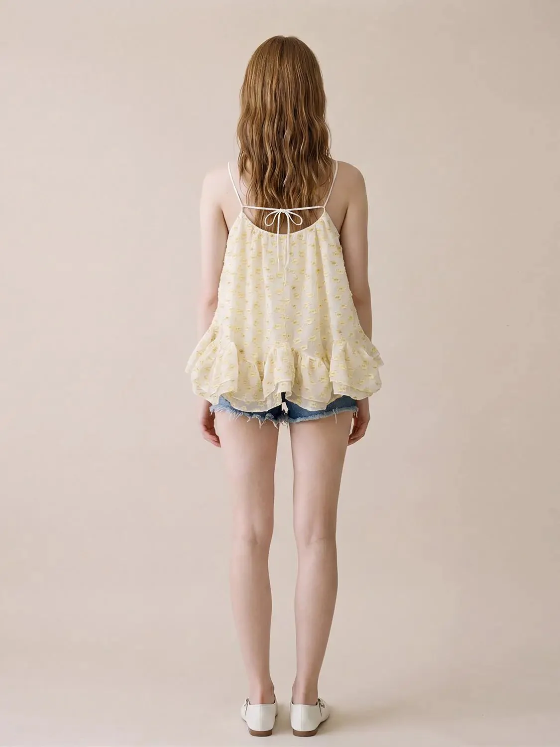 Printed Chiffon Strappy Tiered Ruffle Cami Tops