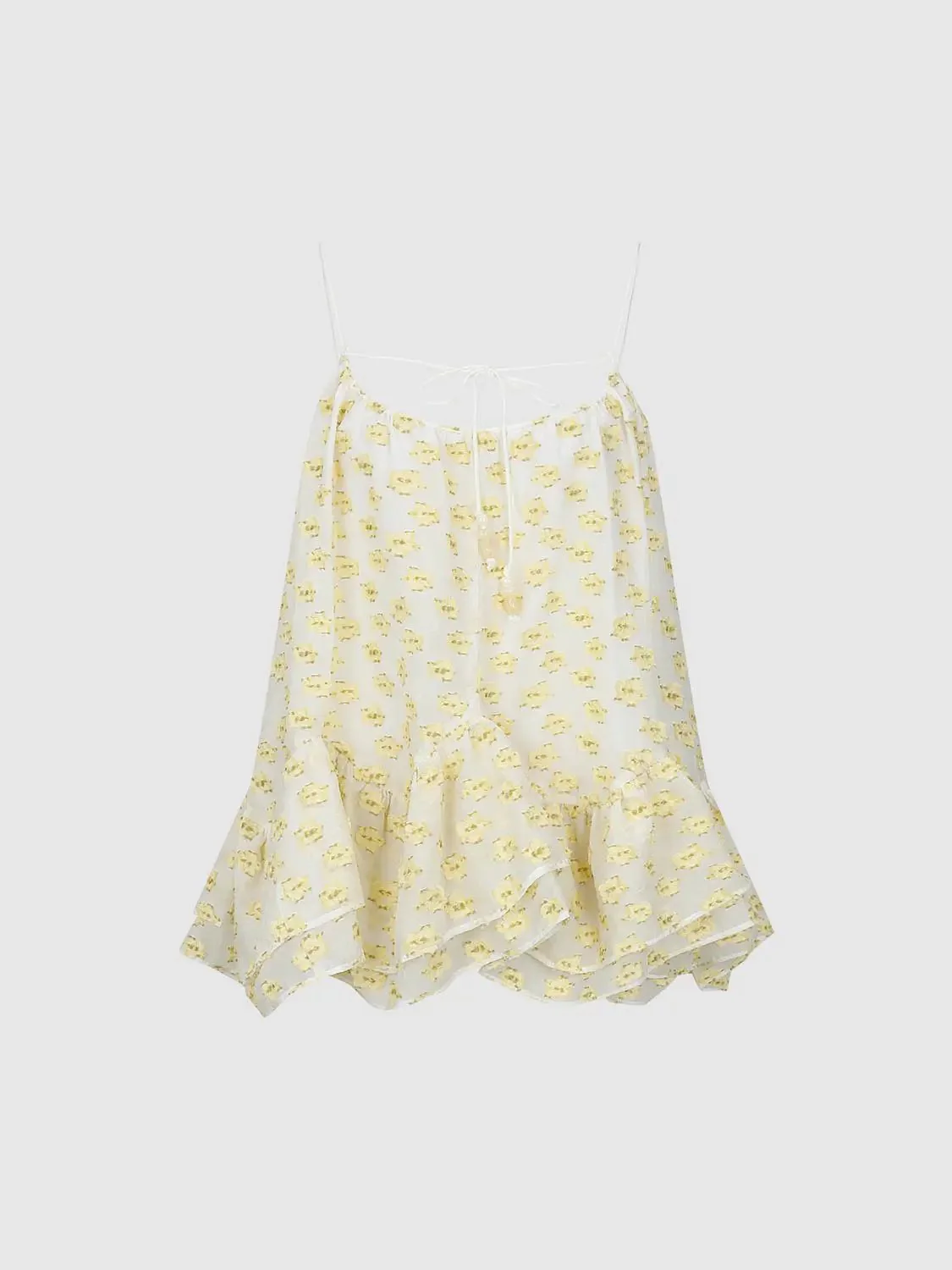 Printed Chiffon Strappy Tiered Ruffle Cami Tops
