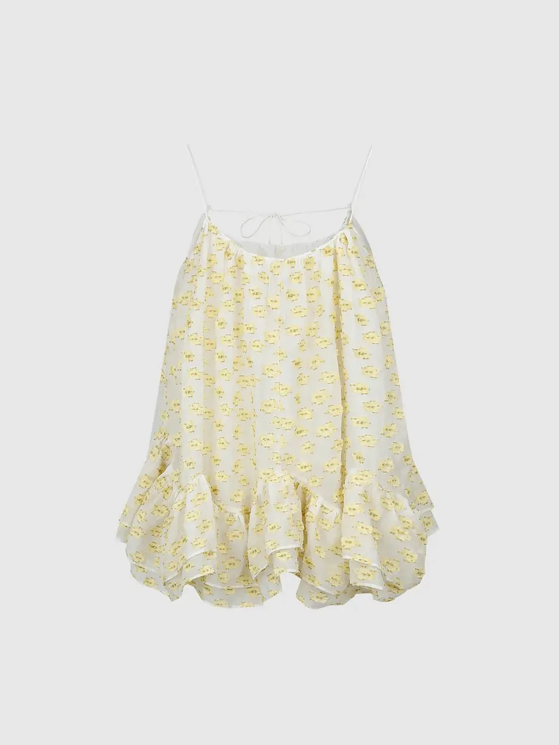 Printed Chiffon Strappy Tiered Ruffle Cami Tops