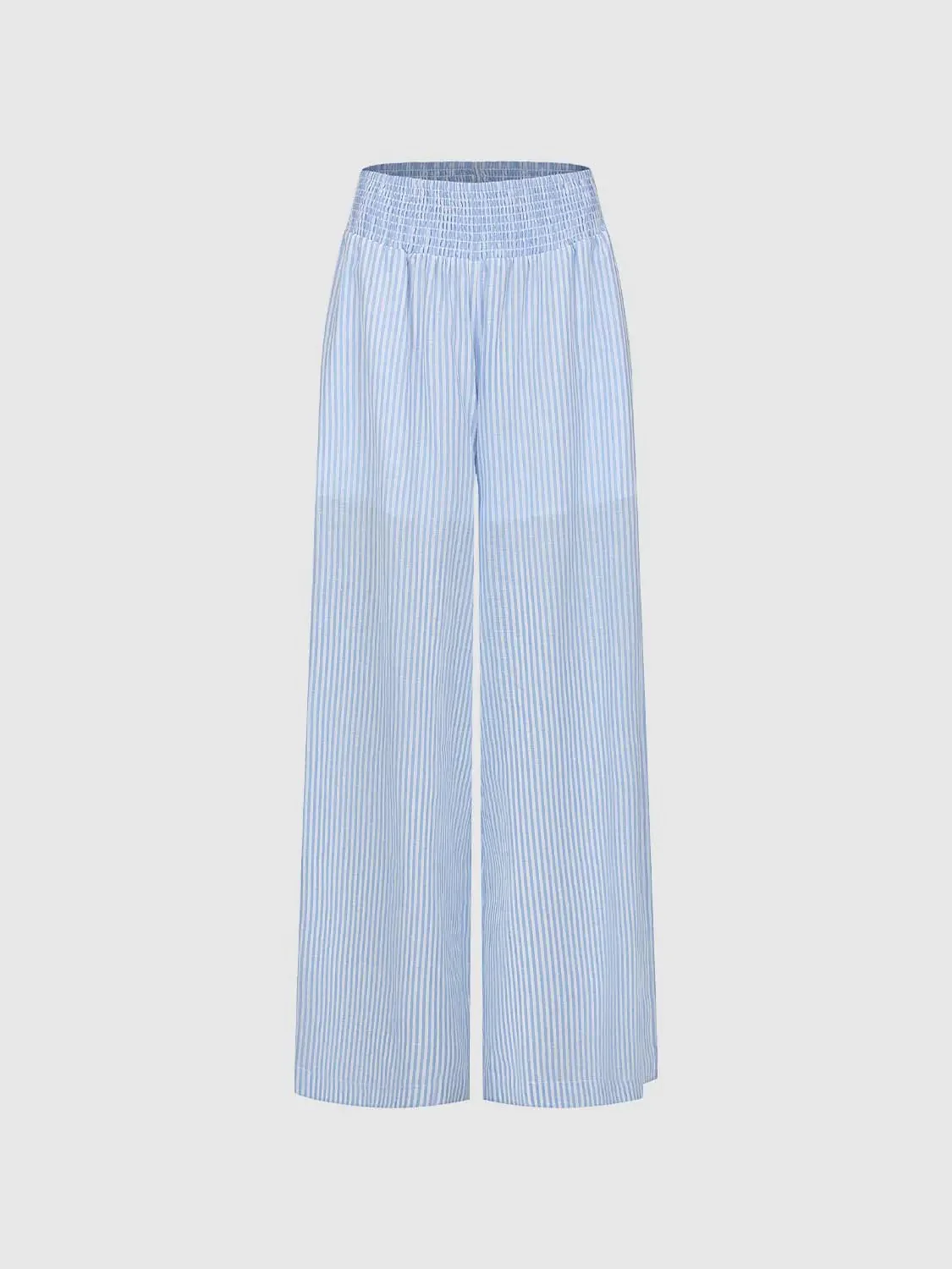 Cotton Blend Striped Wide Leg Smocked-Waist Pants
