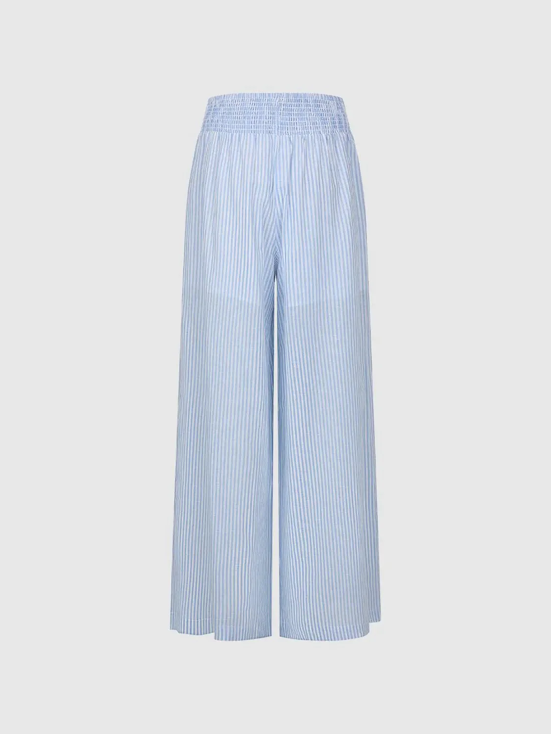 Cotton Blend Striped Wide Leg Smocked-Waist Pants