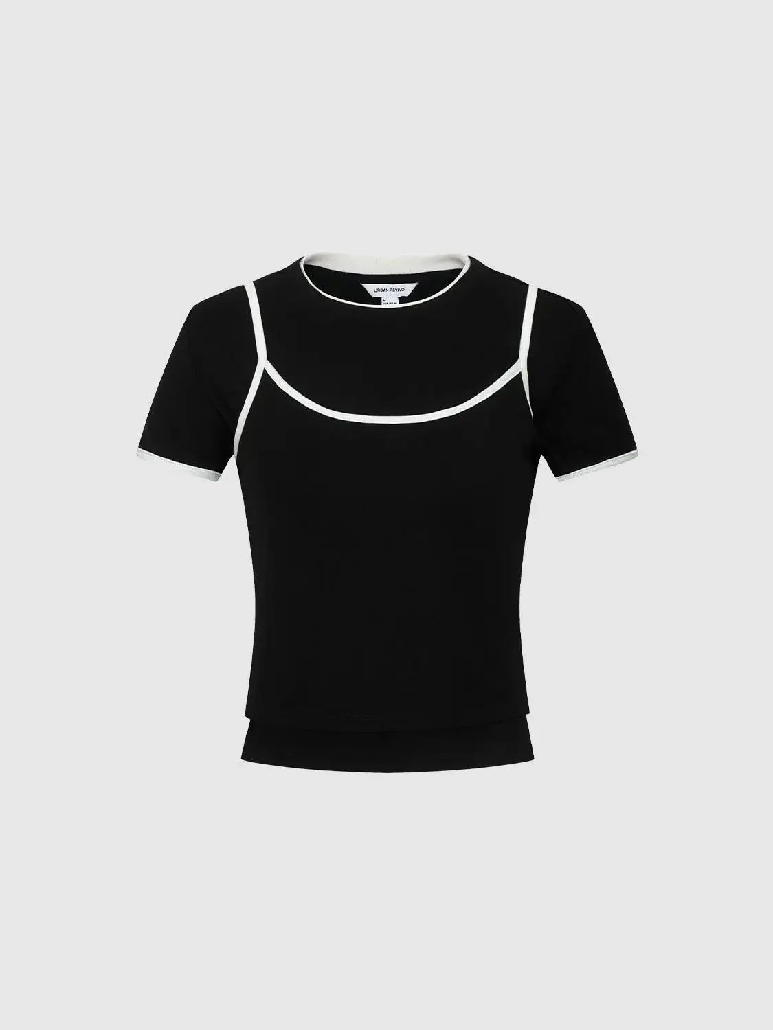 Black Cotton Knit Crop With White Piping T-Shirts