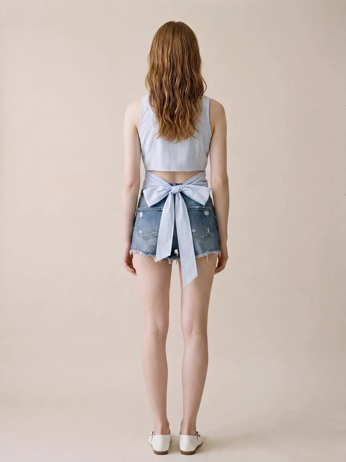 Cotton Striped Sleeveless Button Down Shirts